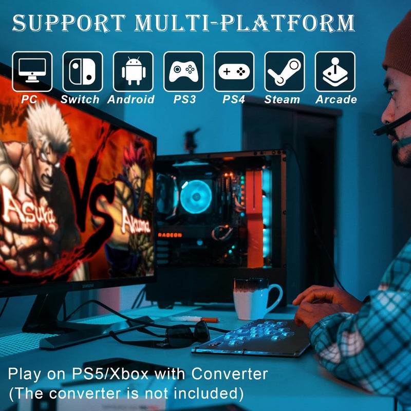 DO-CAM Arcade Stick All-Button Controller L16, Leverless Controller Street Fight with Turbo & SOCD, Arcade Stick Street Fight for PC/PS3/PS4/Steam/Switch Game Keyboard-Supports Hot Swap & Custom RGB(White) - Image 2